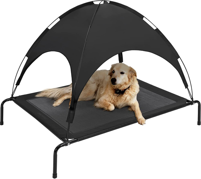 Elevated outdoor dog travel bed with removable canopy ,portable cooling dog bed for camping or beach