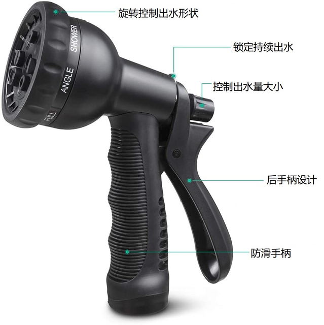  8 Pattern Expandable Garden Hose Spray Multi-Functional Watering Nozzle Head with Built-in Lock. for Garden and Pet Wash