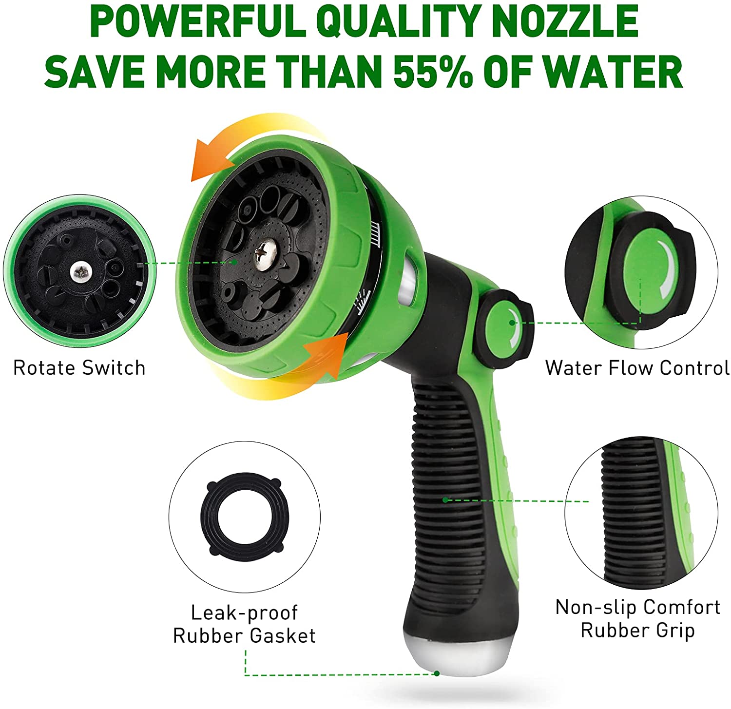 Garden Hose Nozzle, Water Hose Nozzle, Garden Sprayer, Plant Mister, 10 Spray Patterns, Adjustable Pressure, Heavy Duty, Slip Resistant Comfort Grip, On/Off Sprayer Lock