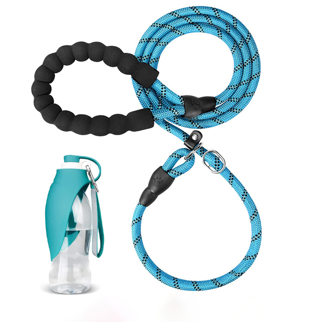 5FT Strong Rope Dog Leash with Comfortable Padded Handle and Pet Bowl Dog Waste Bag Dispenser