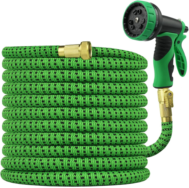 Expandable Flexible Garden Hose Lightweight with 9 Function Nozzles and 4 Layers of Latex, Solid Brass Fittings, Strength 3750D