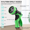 Hose Nozzle Garden, Metal Spray Nozzle High Pressure, 10 Patterns Thumb Control for Watering, Washing