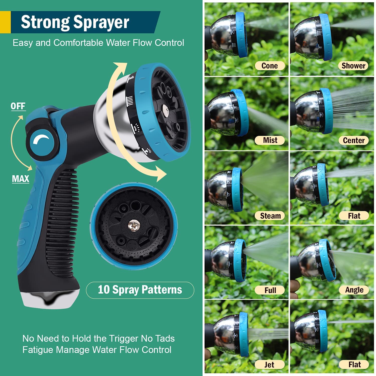  Adjustable 10 Patterns Thumb Control Hose Nozzle Best for Outdoor Watering, Gardening And Cleaning