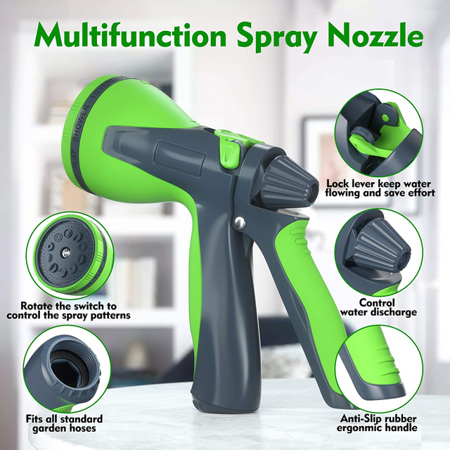 Garden Hose Nozzle 10 Pattern Spray Gun for Flexible Expanding Hose High Pressure Hand Sprayer Plastic Watering Nozzle for Wash